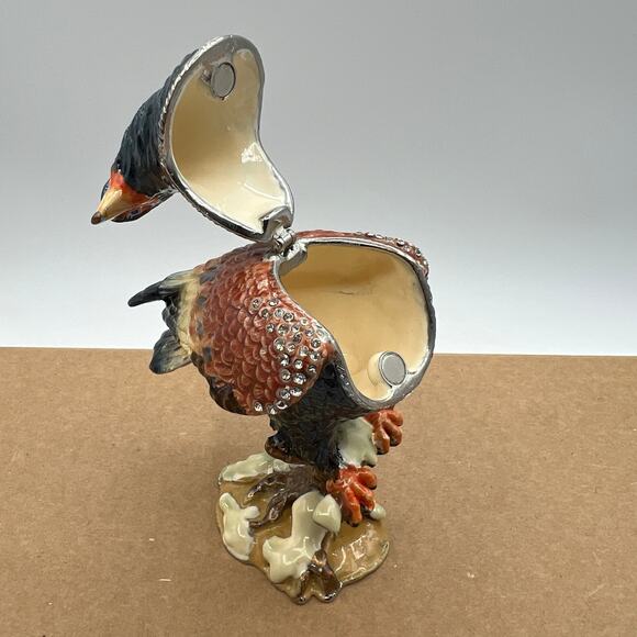 Enamel Eagle Trinket Box Jewel Eyes Magnetic Hinged 4" America Wildlife - Picture 6 of 10